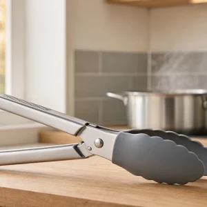 Professional Locking Kitchen Tongs Stainless Steel Food Grade Silicone Tips Heat Resistant