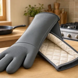 22 Professional Silicone Oven Mitts Extra Long Waterproof Kitchen Grilling Gloves With Quilted Cotton Lining