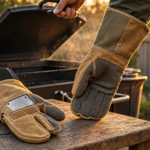 23 Heavy Duty Welding BBQ Gloves Heat Resistant Leather Fireplace Smoker Mitts With Long Sleeves