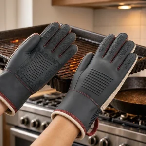 28 High Temperature Resistant BBQ Oven Gloves Five Fingers Flexible Grilling Mitts For Indoor Kitchen