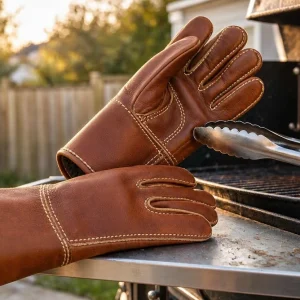 29 Premium Leather BBQ Gloves Heat Resistant Fireplace Smoker Mitts For Grilling And Outdoor Cooking