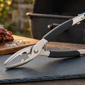 Sturdy Stainless Steel BBQ Tongs Non Slip Grip Scissors Tongs Smoker Grilling Accessories