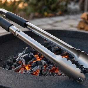 Long Handle Stainless Steel Charcoal Tongs Heavy Duty Fire Pit Fireplace Grilling Tools