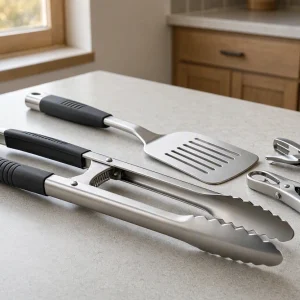 Heavy Duty Barbecue Grill Tongs Stainless Steel Kitchen Cooking Clamps Slotted Fish Turner
