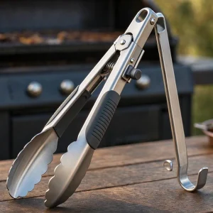 7 Professional Grade Metal BBQ Tongs Locking Mechanisms Storage Hook Heavy Duty Grilling
